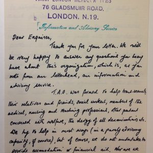 Wellome Archives, PP/KIN/C/16, T.A.O Folder. Letter to T.A.O (28.07.1976). Photo: Lauren Fried.